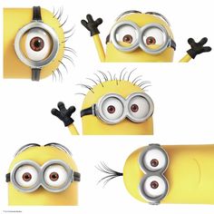 four different images of a minion with eyes