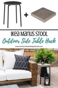 an outdoor table and bench with text overlay that reads ikea marus stool outdoor sale table hack