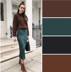 Teal Green Outfits For Women, Autumn Color Palette Fashion, Deep Winter Palette, Mode Ab 50, Deep Autumn Color Palette, Teal Outfits, Dark Green Pants, Teal Fashion, Green Color Combinations