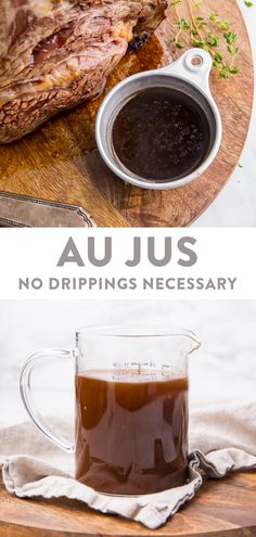 an image of some meat and sauces on a cutting board with the words audus no dripping necessary