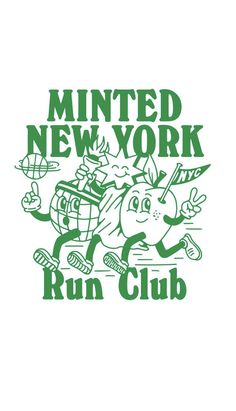 a green and white t - shirt that says,'minted new york run club '