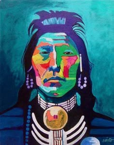 an oil painting of a native american man