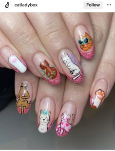 Cat Nails Design, Lady Nails, Cat Nail Designs, Cutest Nails, Uñas Nail Art, Artsy Nails, Nail Art Step By Step, Art Step By Step, Candy Cane Nails