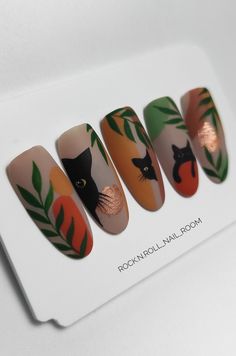 Cat Nail Designs, Autumn Nail Designs, Animal Nail Designs, Fox Nails, Swirl Nail Art, Cat Nail Art, Fancy Nail Art, Nail Piercing, Warm Browns