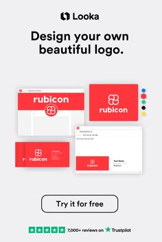 the rubicon logo is shown in red, white and green with text that reads'design your own beautiful logo try it for free '