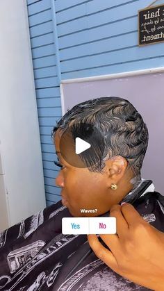 Tanya Gordon on Instagram: "One of my favorite client to date that I absolutely enjoy doing her push/finger waves. 
@nadzmakeup thank you for always choosing Urban Chic♥️
#shorthair #hairideas #hairlife #pixiecut #pixie #hair #goodvibes #god #thecutlife #thechoppedmobb #behindthechair #growthmindset #healthyhairjourney #boss #shorthairdontcare #shorthairlife #reels #content" Finger Waves With Weave, Small Waves Hair Hairstyles, Outfits With Fingerwaves, Push Waves Short Hair, How To Do Soft Waves On Short Hair, Short Hairstyle Women Black Woman Finger Waves, Pixie Finger Waves Black Women, Soft Waves On Short Hair