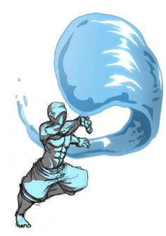 a drawing of a man holding a giant blue object in the air with his hands