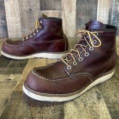 In Used Condition. Boots Have Marks, Scuffs, Scratches And Show Heel Wear (See Photos). Shipped With Usps Priority Mail. Western Style Leather Work Boots With Vibram Sole, Classic High-top Work Boots With Rubber Sole, Vintage Moc Toe Boots With Rubber Sole, Classic Boots With Vibram Sole And Moc Toe, Formal Moc Toe Boots With Reinforced Toe, Formal Lace-up Boots With Reinforced Toe, Rugged Work Boots With Leather Sole And Round Toe, Brown Moc Toe Work Boots With Vibram Sole, Western Boots With Vibram Sole And Round Toe