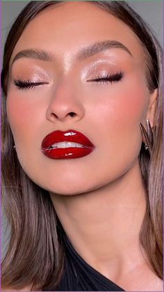 red lip combo credit - claudianeacsu Red Lipstick Glam Makeup, Classy Red Lipstick Makeup, Navy Dress Red Lipstick, Statement Lip Makeup, Bold Red Lipstick Makeup Look, Birthday Makeup Red Lips, Red Lipstick Makeup Olive Skin, Hollywood Glam Makeup Red Lip, Brunette Red Lipstick