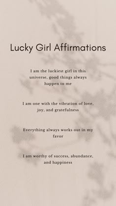 Lucky Girl Affirmations Daily Affirmations For Overthinkers, 2024 Daily Affirmations, Im So Lucky Affirmations, Positive Morning Affirmation Quotes, Lucky Girl Journal Prompts, Morning Affirmations Aesthetic, Lucky Girl Manifestation, I Am Lucky Affirmation, That Girl Affirmations