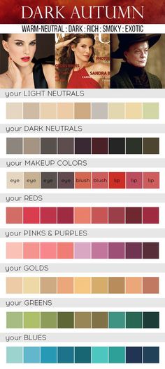 Dark Autumn Color Palette, Make Up Guide, Autumn Color Palette Fashion, Autumn Skin, Autumn Color Palette