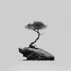 a lone tree on top of a rock