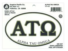 an oval sticker with the letters atq in black and white, on a white background