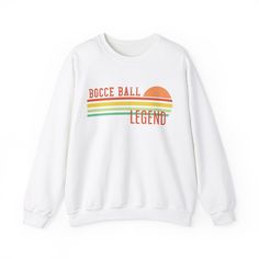 Elevate your bocce ball style with our Bocce Ball Legend Sweatshirt. Designed for those who have mastered the art of the game, this unique shirt is a statement of your expertise and dedication. Crafted from premium quality fabric, it offers both comfort and durability, making it ideal for intense matches and casual wear alike. The attention-grabbing graphic features bold typography and colors that pay homage to the timeless game. Whether you're competing or simply celebrating your passion, our Bocce Ball Legend Sweatshirt is the ultimate choice.  Shirt fits like well-loved favorite and made out of soft and comfy cotton poly blend. .: 50% cotton, 50% polyester .: Medium-heavy fabric (8.0 oz/yd² (271.25 g/m .: Loose fit .: Sewn-in label .: Runs true to size Bocce Ball, Unique Shirt, Funny Sweatshirts, Team Shirts, Sew-in Labels, Quality Fabric, Casual Wear, Sweat Shirt, Loose Fitting