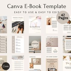 the canva e - book template is displayed in several different colors and sizes, including white