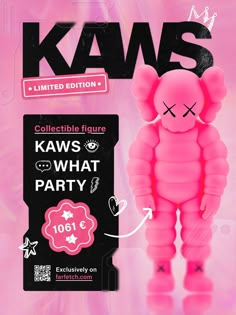 a pink toy with the words kaws on it