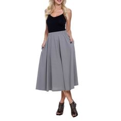 Twirl with confidence in White Mark Women's Flared Midi Skirt. It features 2 front pockets, elastic waist, and fit and flare style to complete the princess-like look. White Mark Women's Flared Midi Skirt is perfect for keeping cool on a hot summer's day or for adding a touch of style during a night out. Size: XL.  Color: Gray.  Gender: female.  Age Group: adult. A-line Pleated Skirt With Pockets, Flowy A-line Maxi Skirt With Pockets, Flowy A-line Pleated Skirt With Pockets, Relaxed A-line Pleated Skirt With Pockets, Fitted Pleated Flared Skirt With Pockets, Knee-length Party Bottoms With Pockets, Spring Voluminous Skirt With Pockets, Stretch Flared Skirt With Pleated Waist, Stretch Solid Color Skirt With Pockets