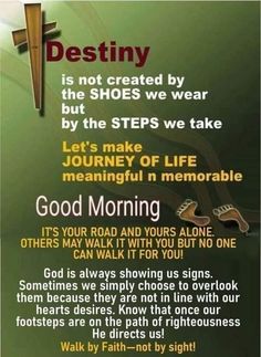 an image of a poster with the words, god's morning and footprints on it