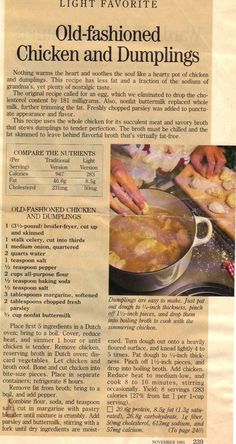 an old fashioned chicken and dumplings recipe is featured in the article, light favorite