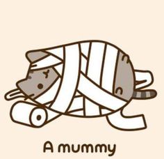 a drawing of a cat wrapped in a blanket with the words a mummy on it