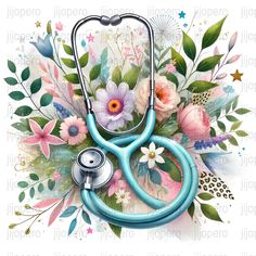 a stethoscope with flowers and leaves on it