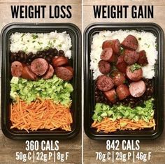 two plastic trays filled with different types of vegetables and meat, each containing rice