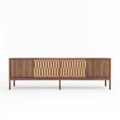 the sideboard is made out of wood and has an unusual design on it's sides