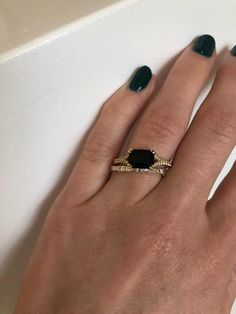 Margeaux Ring by Kasia Jewelry – Kasia J. Kasia Jewelry, Sweet Disposition, Diamond Engagement Band, Onyx Engagement Ring, Bling Ring, Black Stone Ring, Black Engagement Ring, Black Diamond Ring, Split Shank