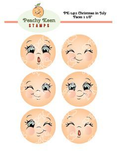 a set of six stickers with different faces and eyes, all showing the same expression