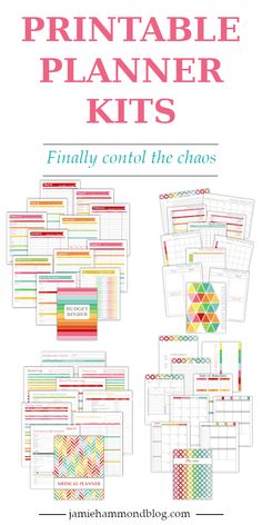 the ultimate printable planner kit is shown in pink, green and orange colors with text overlay