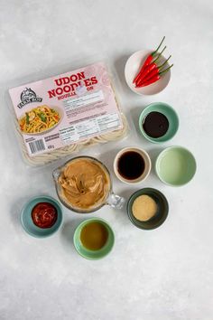 ingredients to make vegan noodles laid out on a table