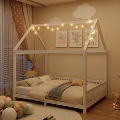 Twin Size House Bed with Guardrail and LED