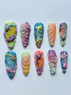 Sea Slug Nails, Goldfish Nails, Aquarium Nails Design, Aquatic Nails, Jellyfish Nails, Shark Nails, Aquarium Nails, Fish Nails, Bar Owner