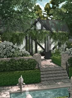 an artist's rendering of a garden with steps leading up to a gazebo