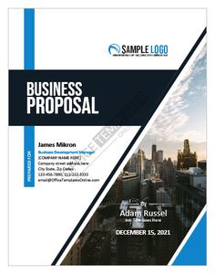 a business brochure is shown with blue and black lines on the front cover