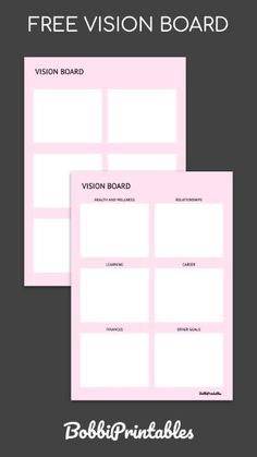 the vision board is shown in pink and white with text that reads, free vision board