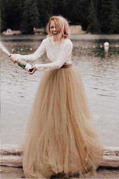 A Line Long Sleeve Tulle Wedding Dress Backless Lace Top Bridal Dress Princess Gown Wedding Dress, Backless Lace Top, Long Sleeve Wedding Dress Backless, Boho Wedding Dress With Sleeves, Edgy Bridal, Backless Lace Wedding Dress, Long Sleeve Wedding Dress Lace, Bridal Separates, Princess Gown