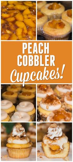 peach cobbler cupcakes collage with text overlay