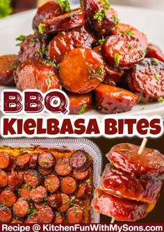 bbq kielbasa bites recipe with text overlay