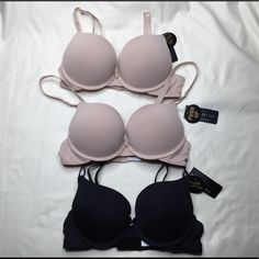 Set Of 3 Bras Size 32b Style 78198 Black Bra Labeled “Double Push Up” Other Two Labeled “Push Up” - All 3 Have The Same Level Of Padding New With Tags See Pics For Details Black Bras, Hot Pink Bra, Dr Closet, Super Push Up, Sleep Wear, Nursing Bra, Black Bra, Plunge Bra, Pink Bra