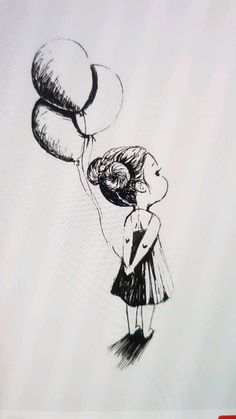 a drawing of a girl holding balloons in her hand with the caption, i love you