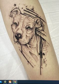 a dog is shown on the arm and it's head has been drawn in black ink