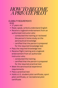 a pink and yellow background with the words how to become a prawie pilot