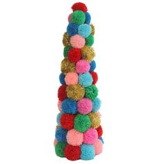 a multicolored pom - pom tree is shown against a white background