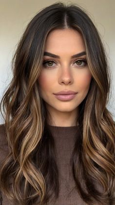 Chic Pretty Short Brown Hair For Fashionistas 👗✨ Medium Length Caramel Hair, Highlights For Medium Skin Tone, Carmel Brunette With Honey Highlights, California Burnett, Cool Brown, Partial Highlights For Brunettes Honey, Dark To Light Hair Transformation, Dark Brunette Balayage Hair, Wavy Mid Length Hair