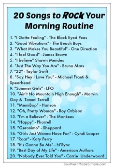 the back cover of 20 songs to rock your morning routine by various artists and musicians