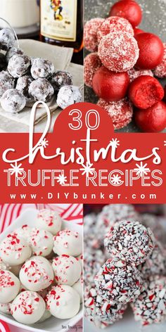 christmas truffle recipes collage with red and white sprinkles on them