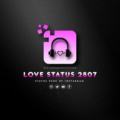 the logo for love status 2087, with headphones on and hearts in the center