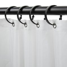 The Allen + Roth Aluminum Shower rings come in a ring shape for a secure fit. A simple yet elegant way to hang and display your favorite shower curtain and liner. Made of aluminum, which is both lightweight and durable. The rings simply clasp closed to ensure a liner or curtain remains on the shower rod. The hooks come in a package of 12 to match the number of holes on standard shower curtains and liners. allen + roth Matte Black Aluminum Single Shower Curtain Rings (12-Pack) | SHLSNH08MB Shower Curtain And Liner, Contour Ring, Shower Rings, Row Houses, Allen Roth, Shower Rod, Curtain Rings, Bath Faucet, Shower Curtain Rings