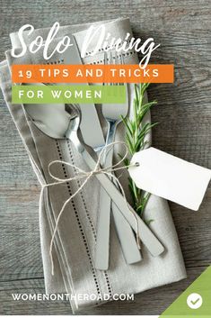 some forks and spoons on top of a napkin with a tag that says sale using 19 tips and tricks for women